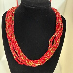 Red and Gold Bohemian glass bead necklace